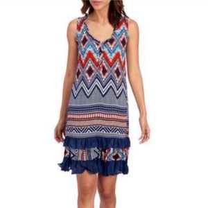 Aztec Ruffle Hem Shift Dress